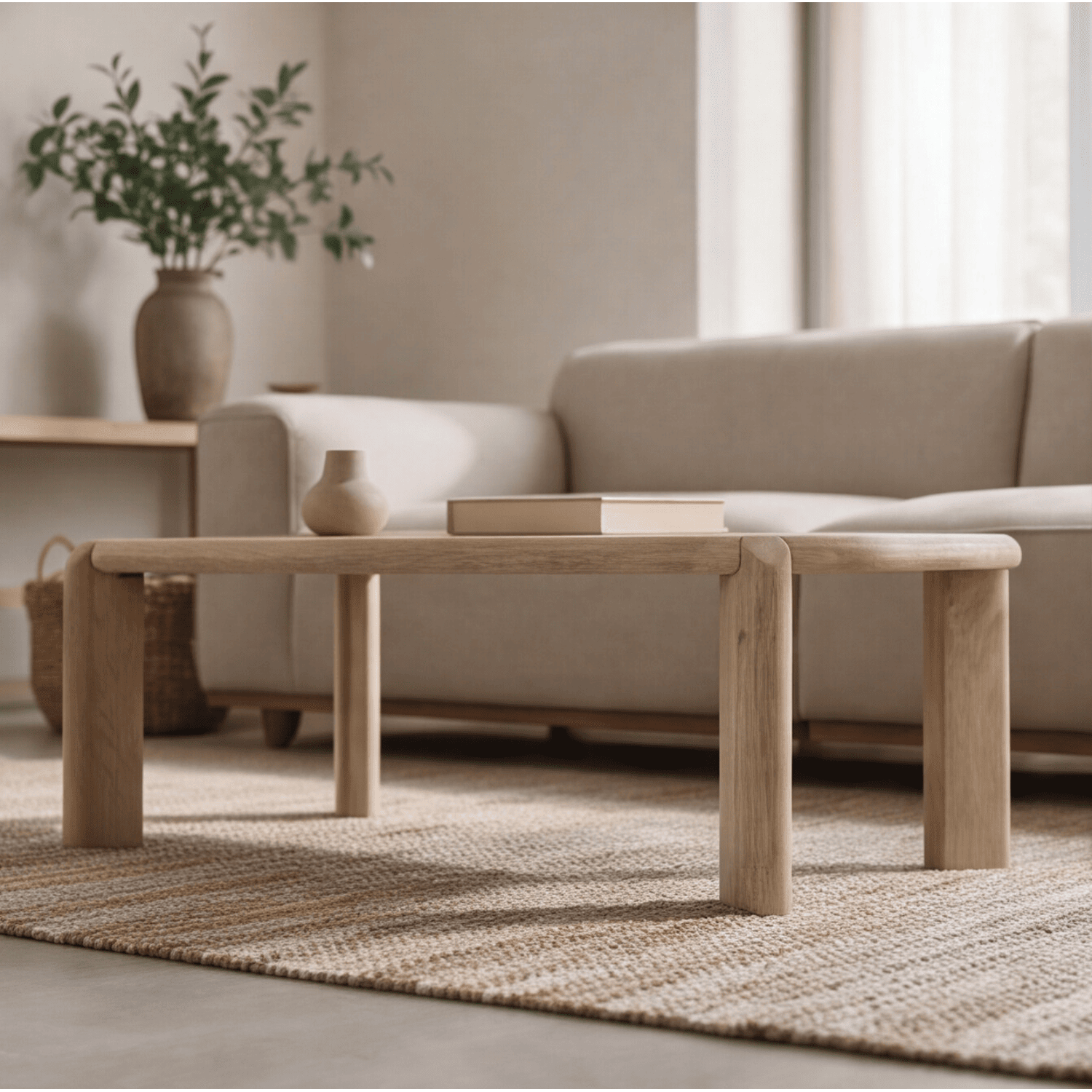 Mesa de centro em madeira maciça de manga tingida clara 120cm