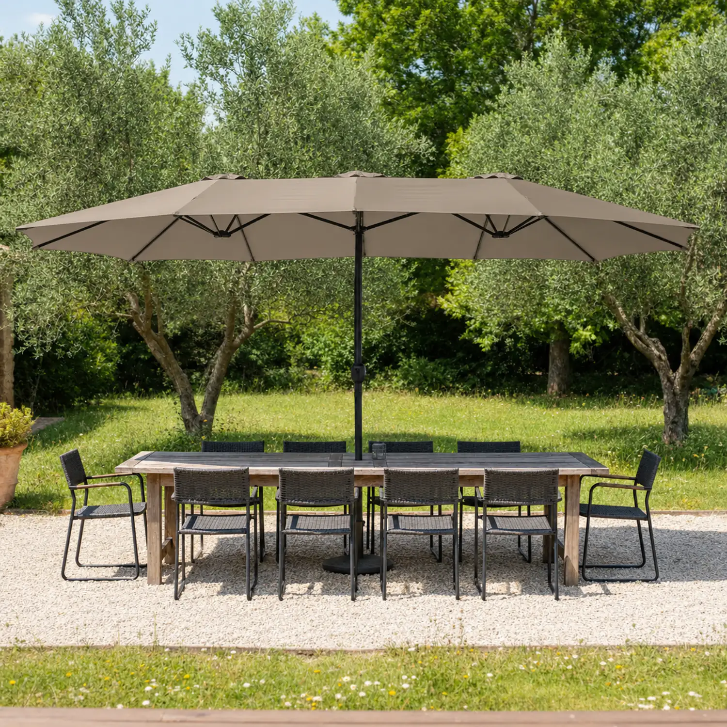 Guarda-chuva duplo 2,7x4,6m taupe