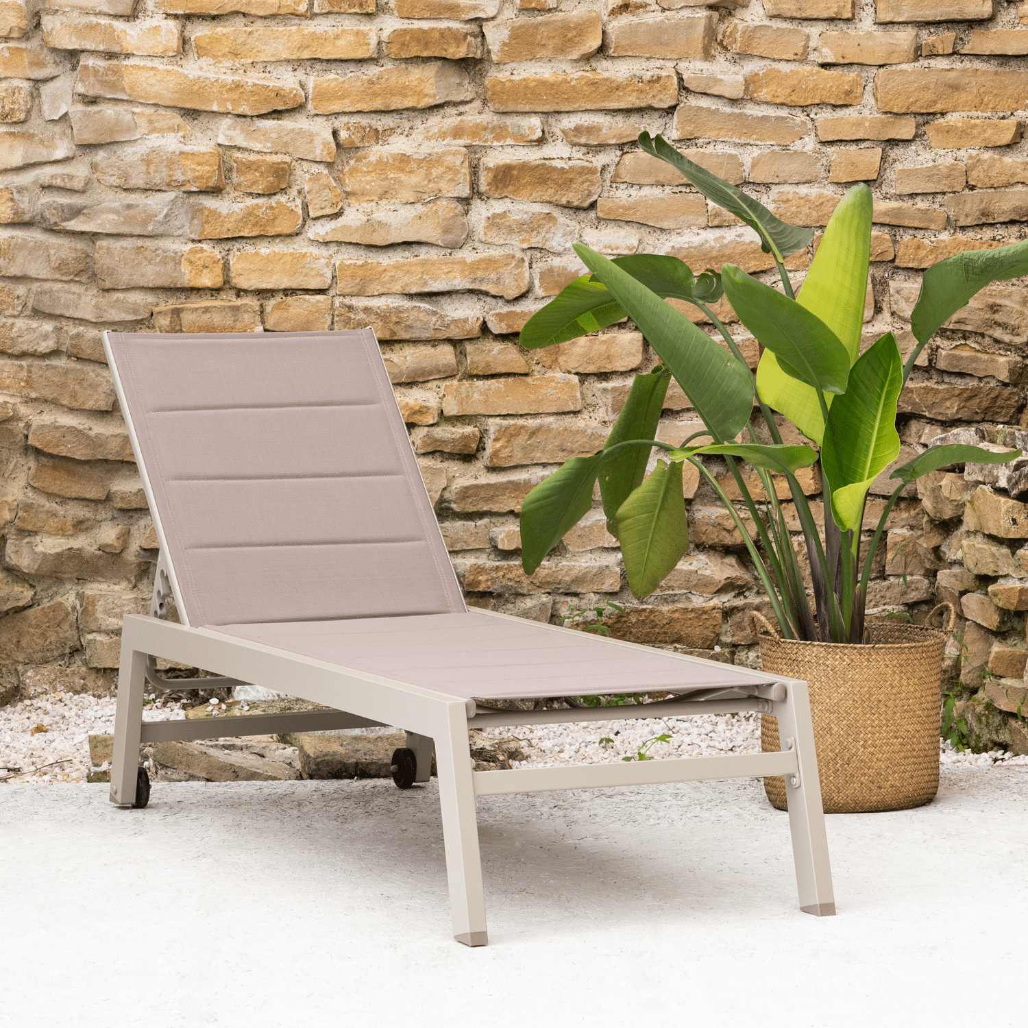 Bain de soleil BARBADOS en textilène taupe - aluminium taupe