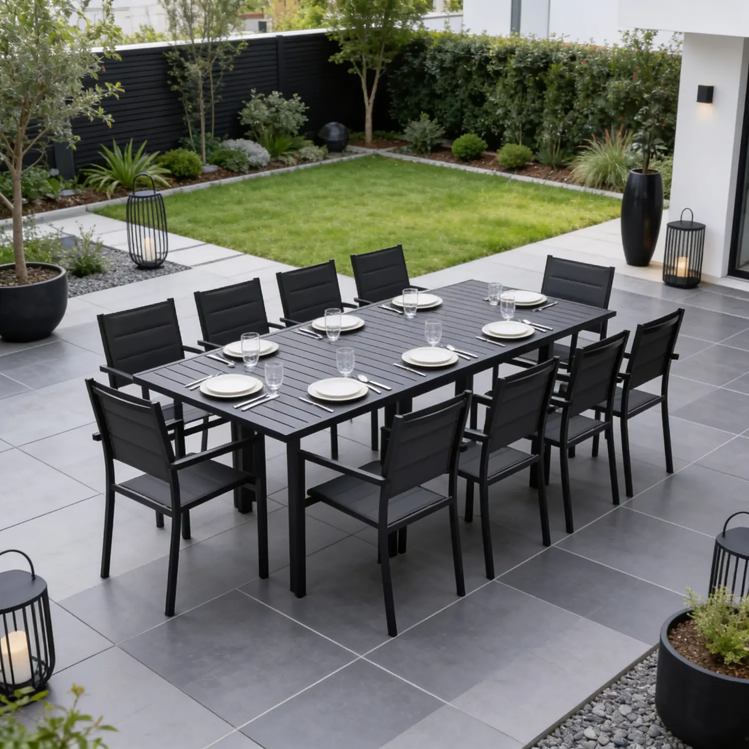 Salon de jardin extensible en textilène gris 10 places - aluminium anthracite