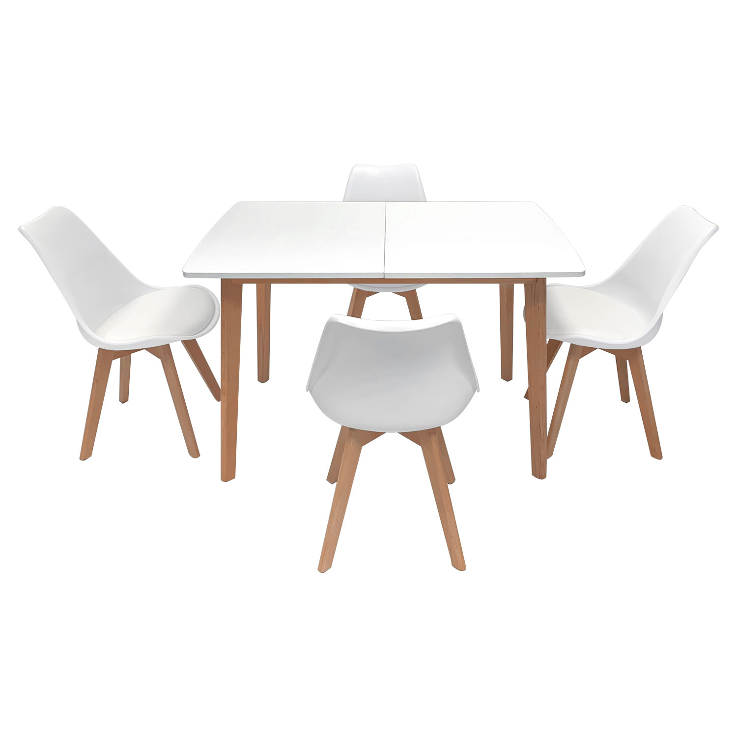 Uittrekbare tafel 120/160cm HELGA en 4 stoelen NORA wit