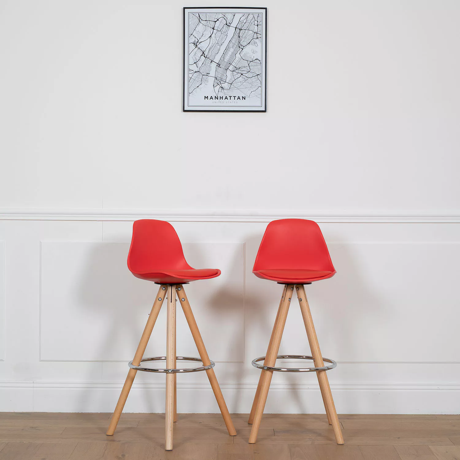 Lot de 2 tabourets scandinaves TOBIAS rouges avec coussin