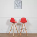 Lot de 2 tabourets scandinaves TOBIAS rouges avec coussin