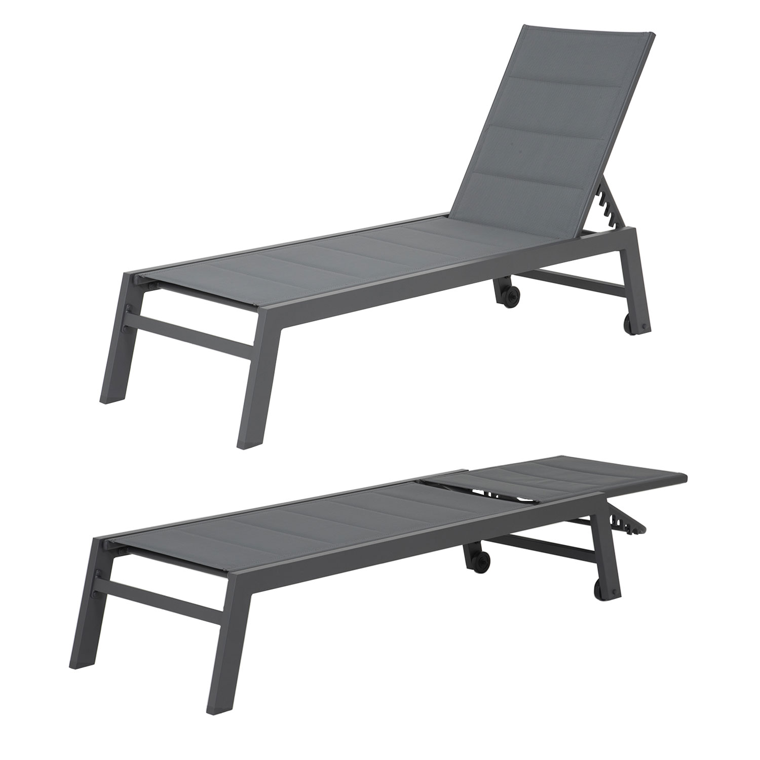 Set di lettino e tavolino BARBADOS in textilene grigio - alluminio grigio antracite