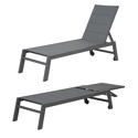 Set bain de soleil et table d'appoint BARBADOS en textilène gris - aluminium gris anthracite