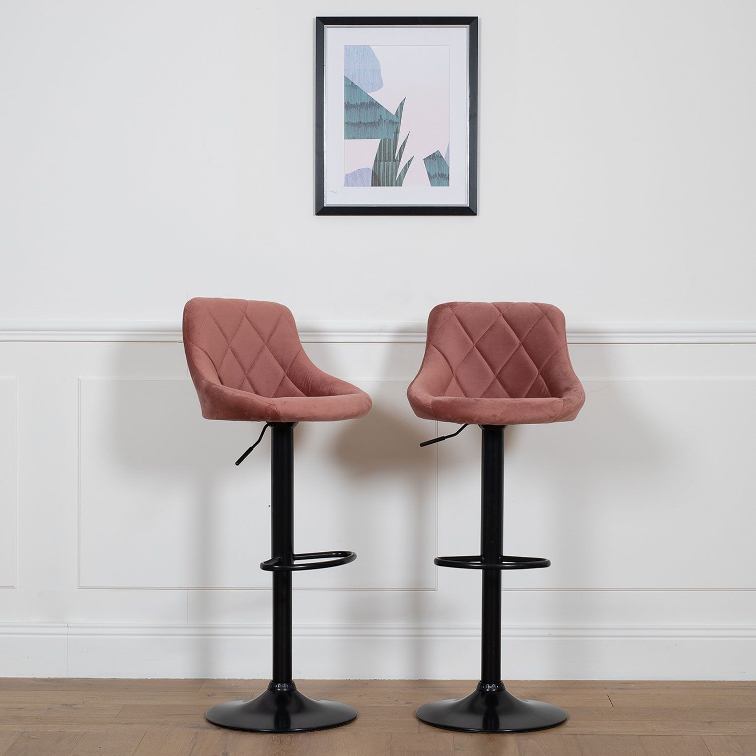 Lot de 2 tabourets de bar en velours rose ROBIN