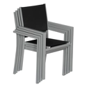 Lot de 10 chaises en aluminium gris - textilène noir