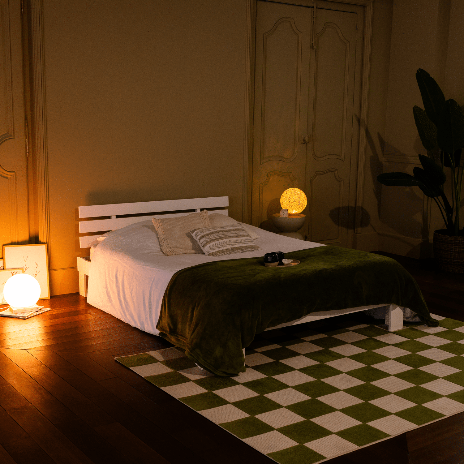 Lit en bois avec tête de lit 140x200cm blanc FINN