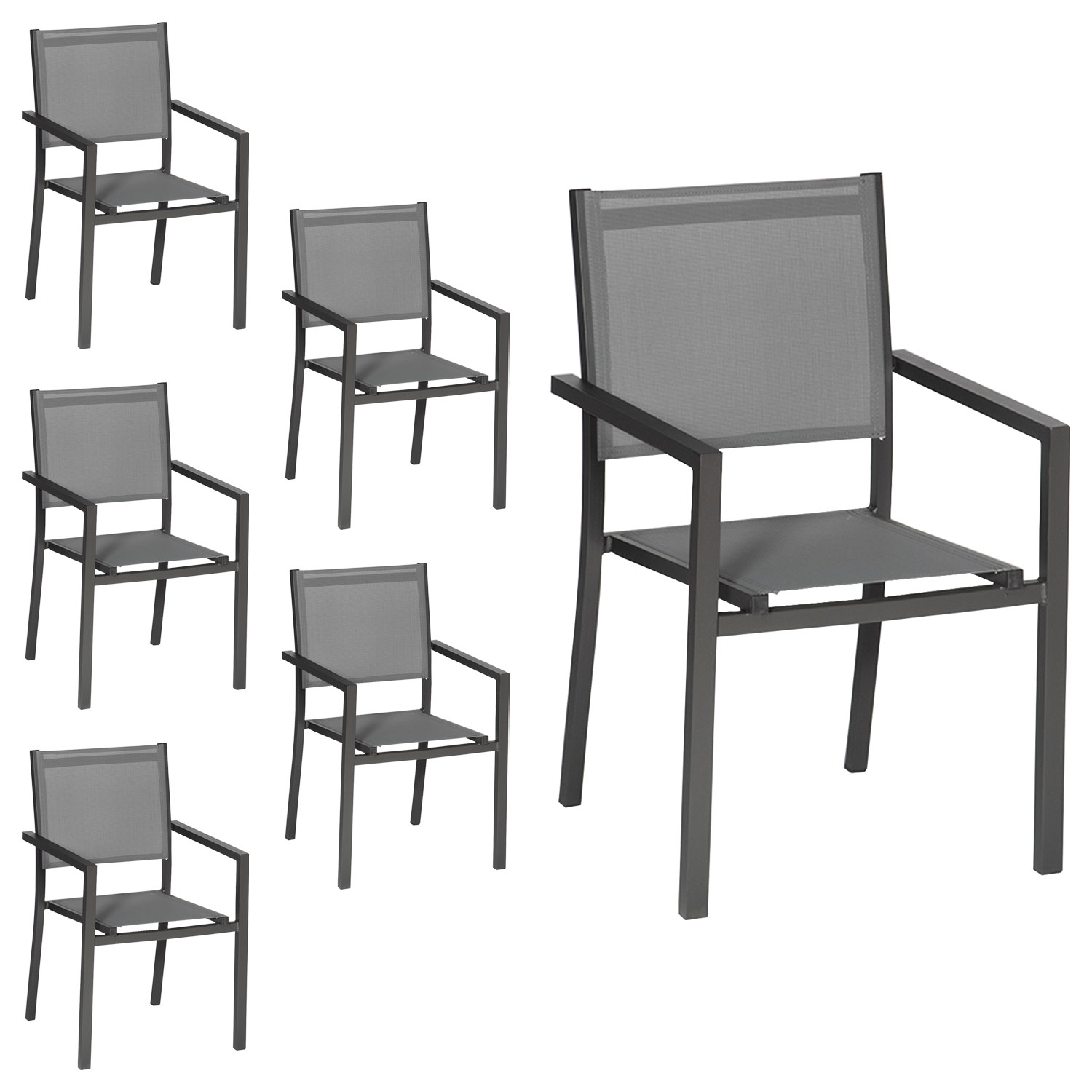 Conjunto de 6 cadeiras de alumínio antracite - textileno cinzento
