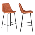 Lot de 2 tabourets de bar vintage LUCIEN cognac - Hauteur d'assise 65cm