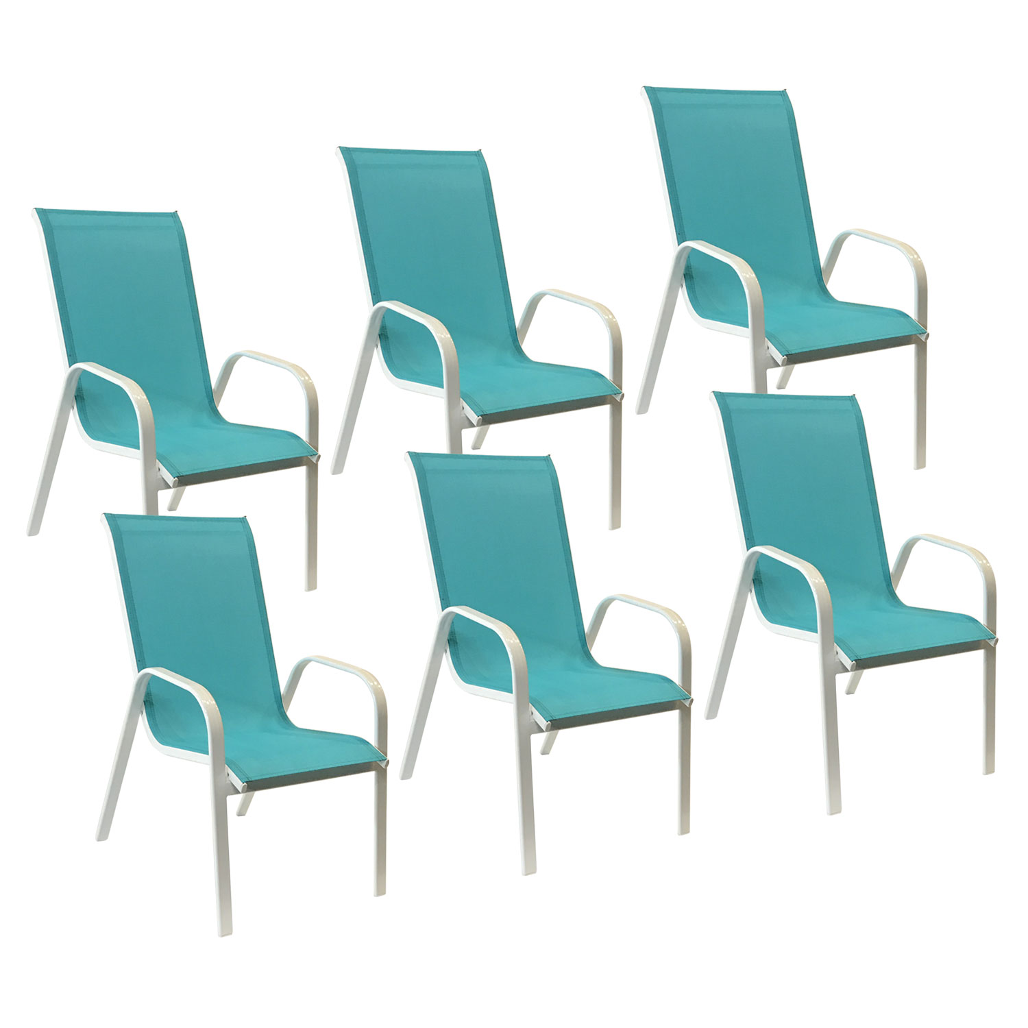 Conjunto de 6 cadeiras MARBELLA em textilene azul - alumínio branco