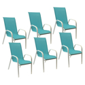 Lot de 6 chaises MARBELLA en textilène bleu - aluminium blanc