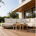 Set di mobili da giardino a 5 posti in acacia con cuscini beige