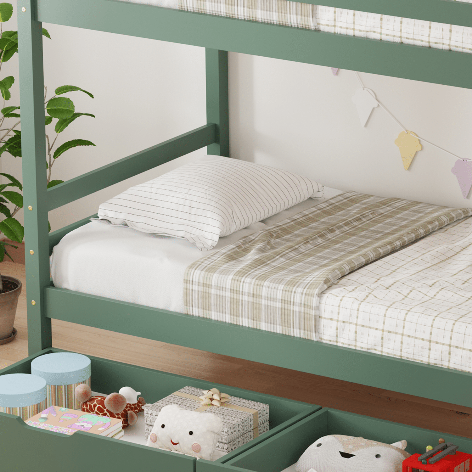 Litera infantil 190x90cm verde con cajones AMBER
