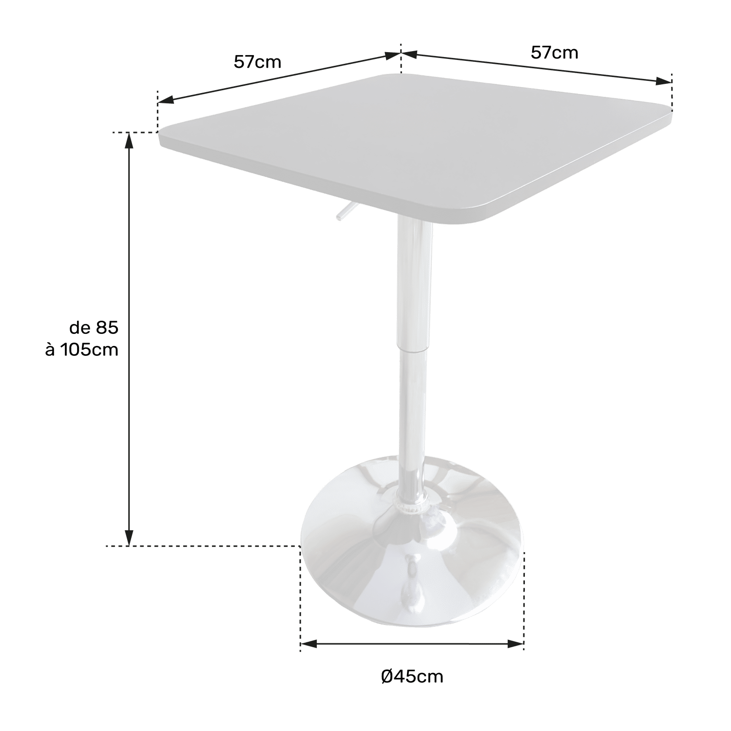 Table de bar carrée noire et chrome LUKE