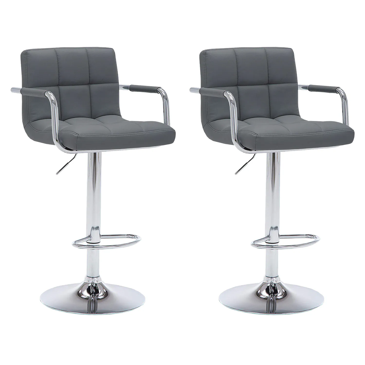 Lot de 2 tabourets de bar gris avec accoudoirs