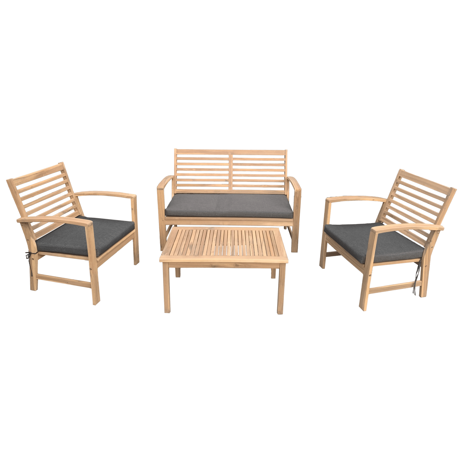 Conjunto de mobiliário de jardim Acacia Goa 4 lugares - almofadas cinzentas