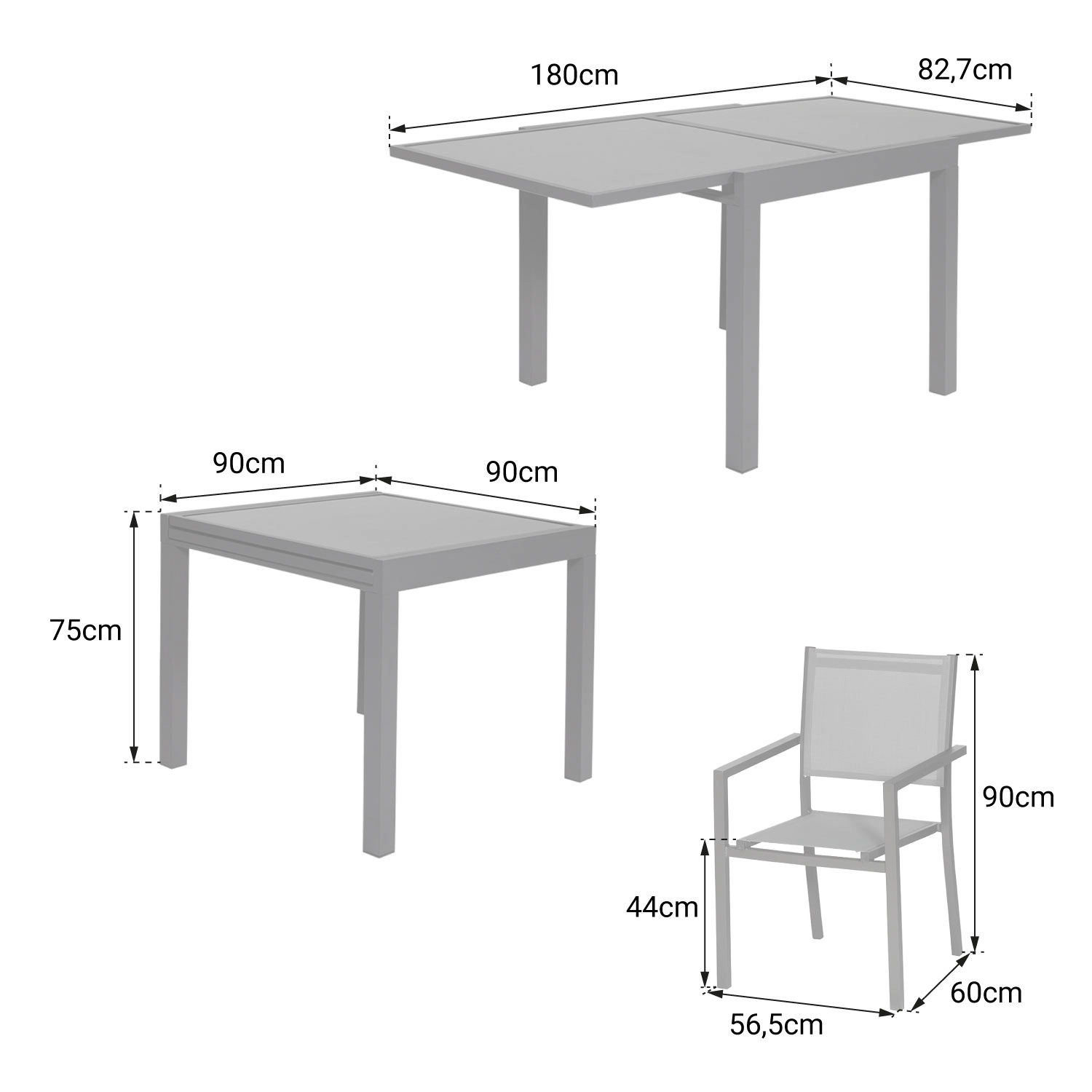 LAMPEDUSA grijs textilene verlengbare tuinset 8 zitplaatsen - wit aluminium