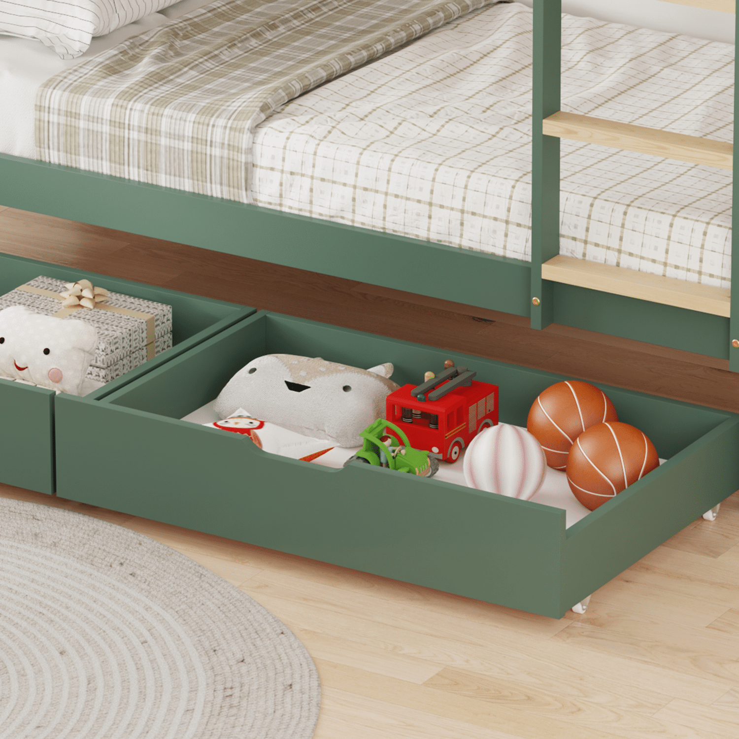 Kinderstapelbed 190x90cm groen met laden AMBER