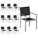 Satz von 10 Stühlen aus grauem Aluminium - schwarzes Textilene