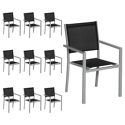 Lot de 10 chaises en aluminium gris - textilène noir