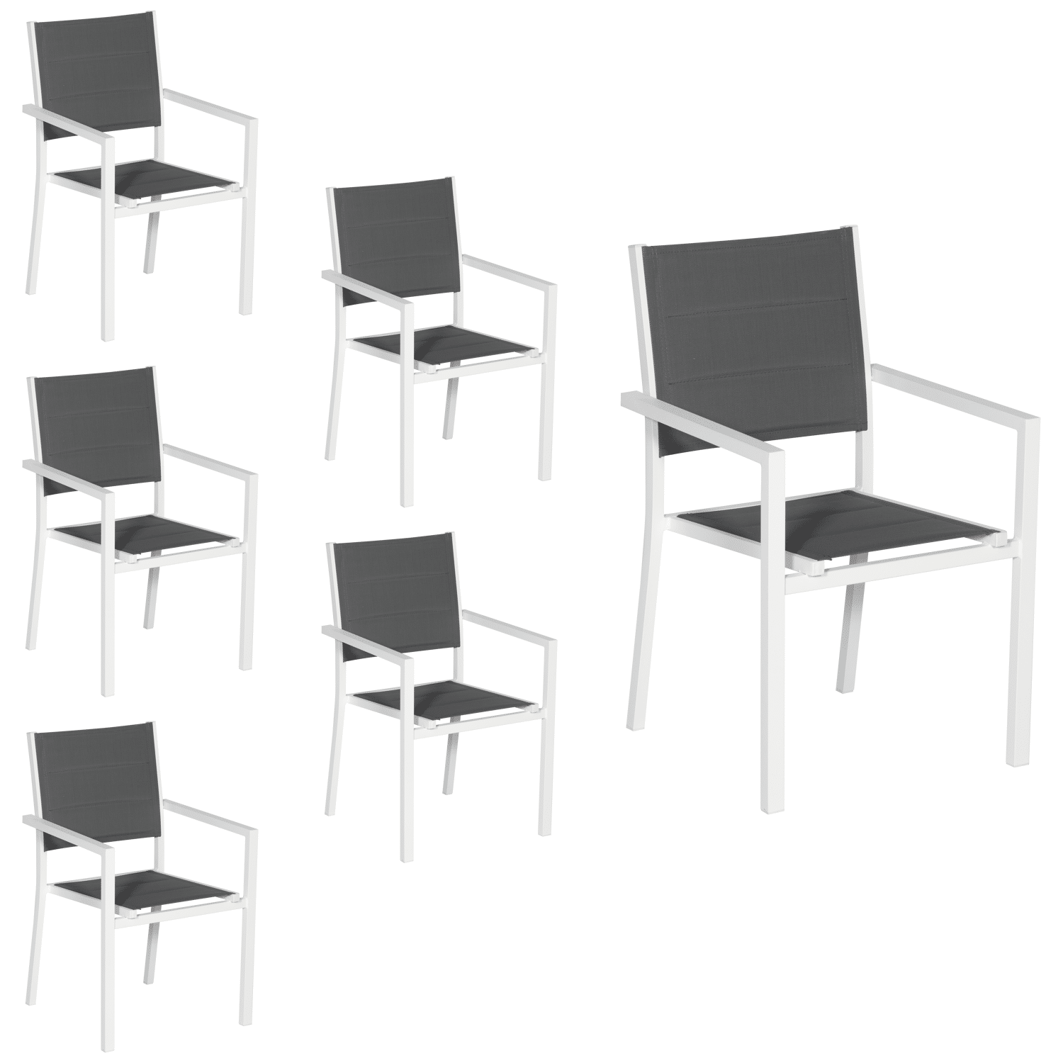 Lot de 6 chaises rembourrées en aluminium blanc - textilène gris