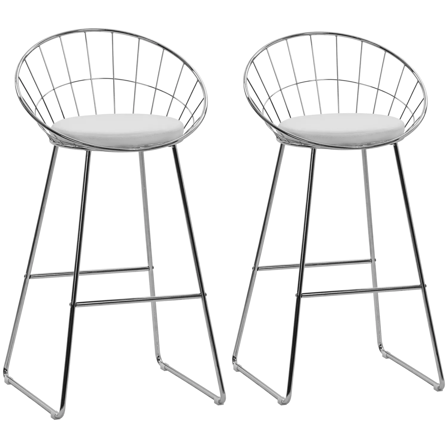 Lot de 2 tabourets de bar 75cm en métal chromé et coussin blanc ALEX