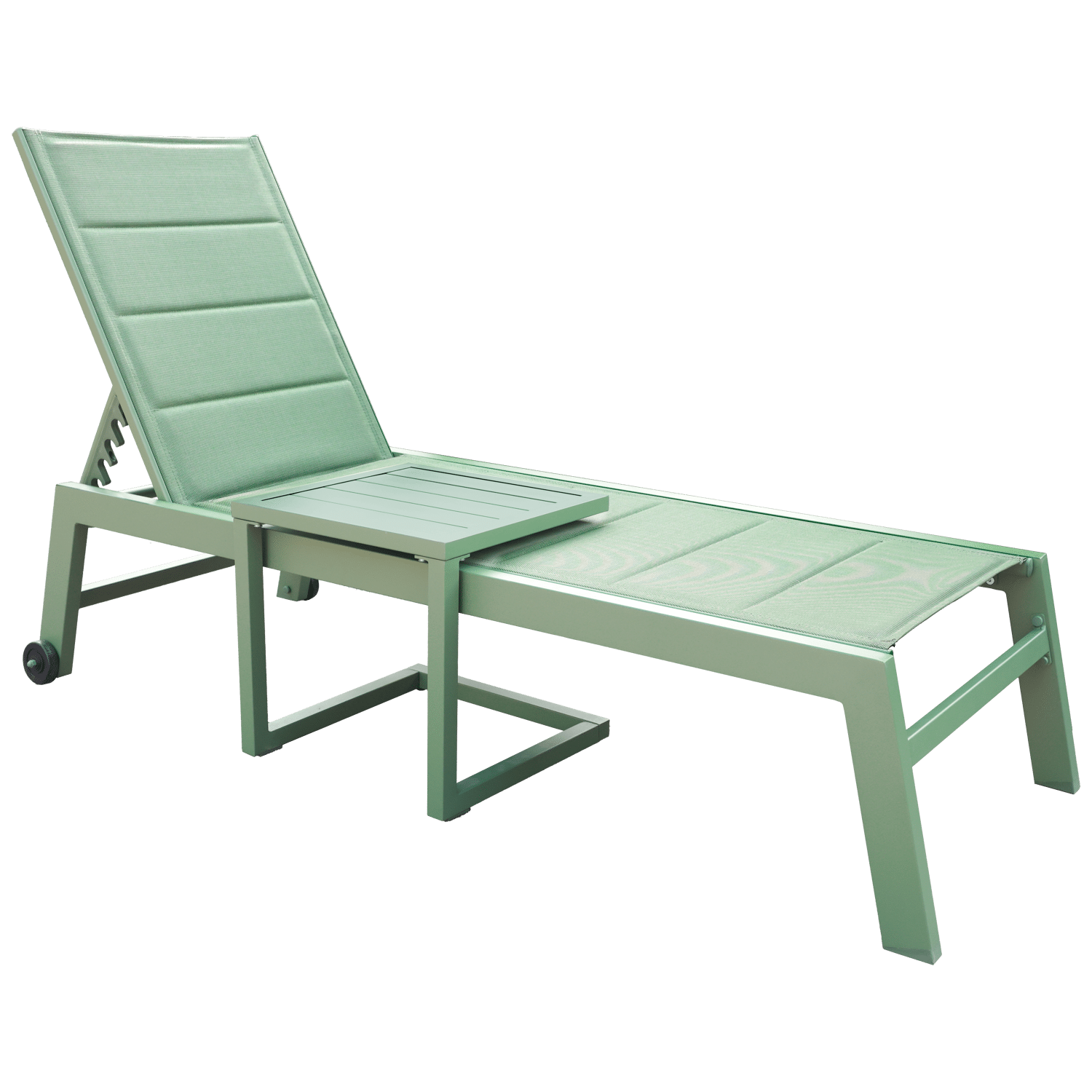 Conjunto de tumbona y mesa auxiliar BARBADOS de textilene verde salvia - aluminio verde salvia