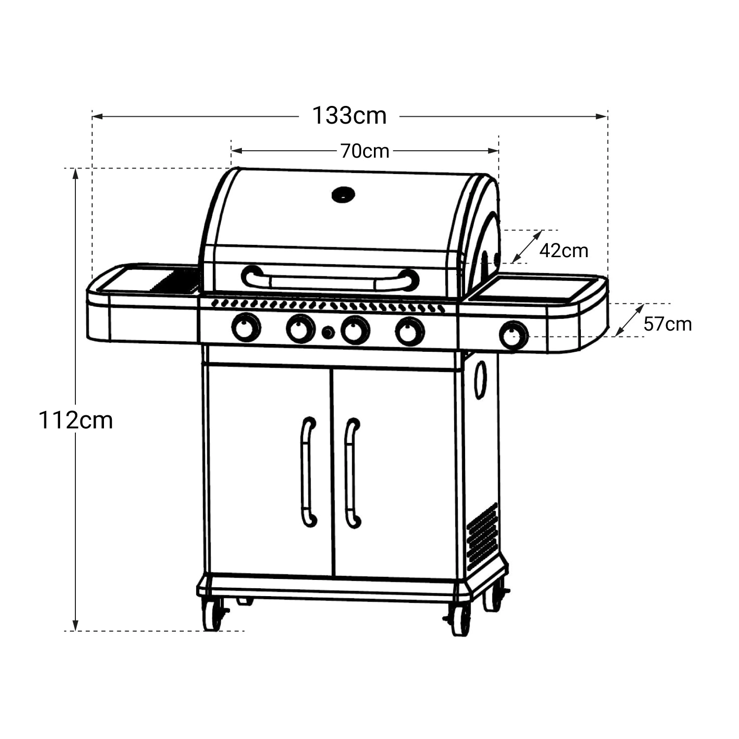 Cook'in Garden - Barbecue a gas FIDGI 4 con termometro - 4 bruciatori + fornello da 14,5kW