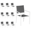 Lot de 10 chaises rembourrées en aluminium blanc - textilène gris