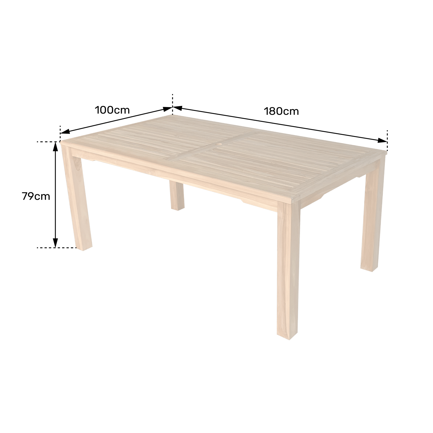 Table rectangulaire 180cm en teck JAVA