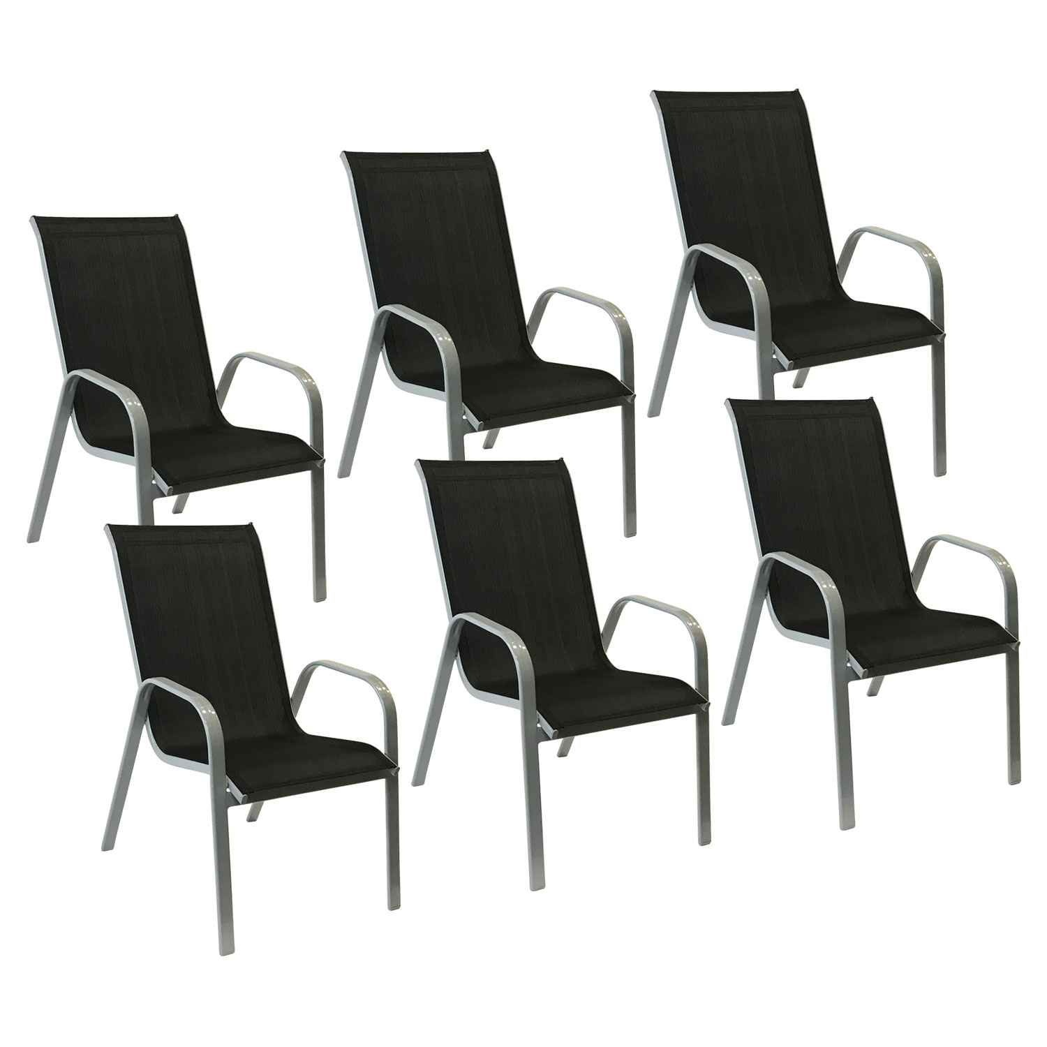 Conjunto de 6 cadeiras MARBELLA em textilene preto - alumínio cinzento