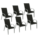 Set van 6 MARBELLA stoelen in zwart textilene - grijs aluminium