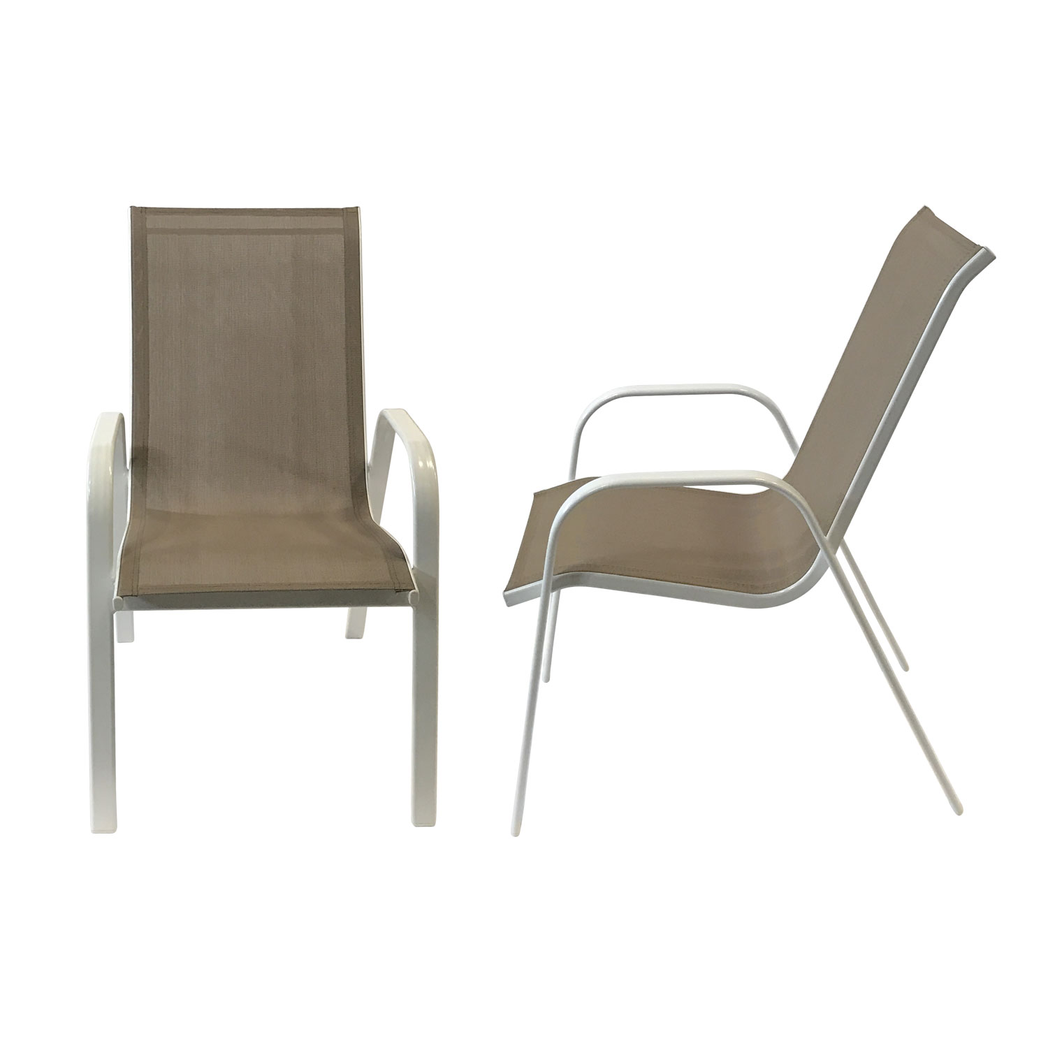 Lot de 4 chaises MARBELLA en textilène taupe - aluminium blanc