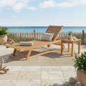 Ensemble bain de soleil droit en teck avec table d'appoint JAVA