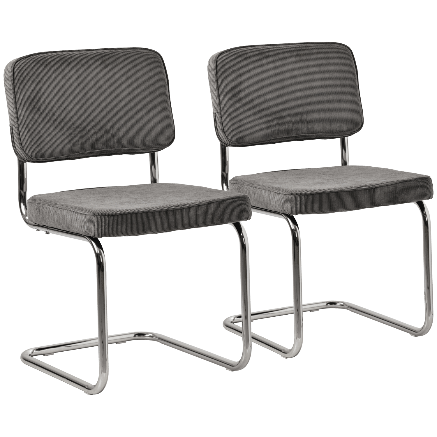 Lot de 2 chaises cantilever en velours côtelé gris MARIA