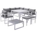 Salon de jardin modulable IBIZA en tissu gris 7 places - aluminium blanc