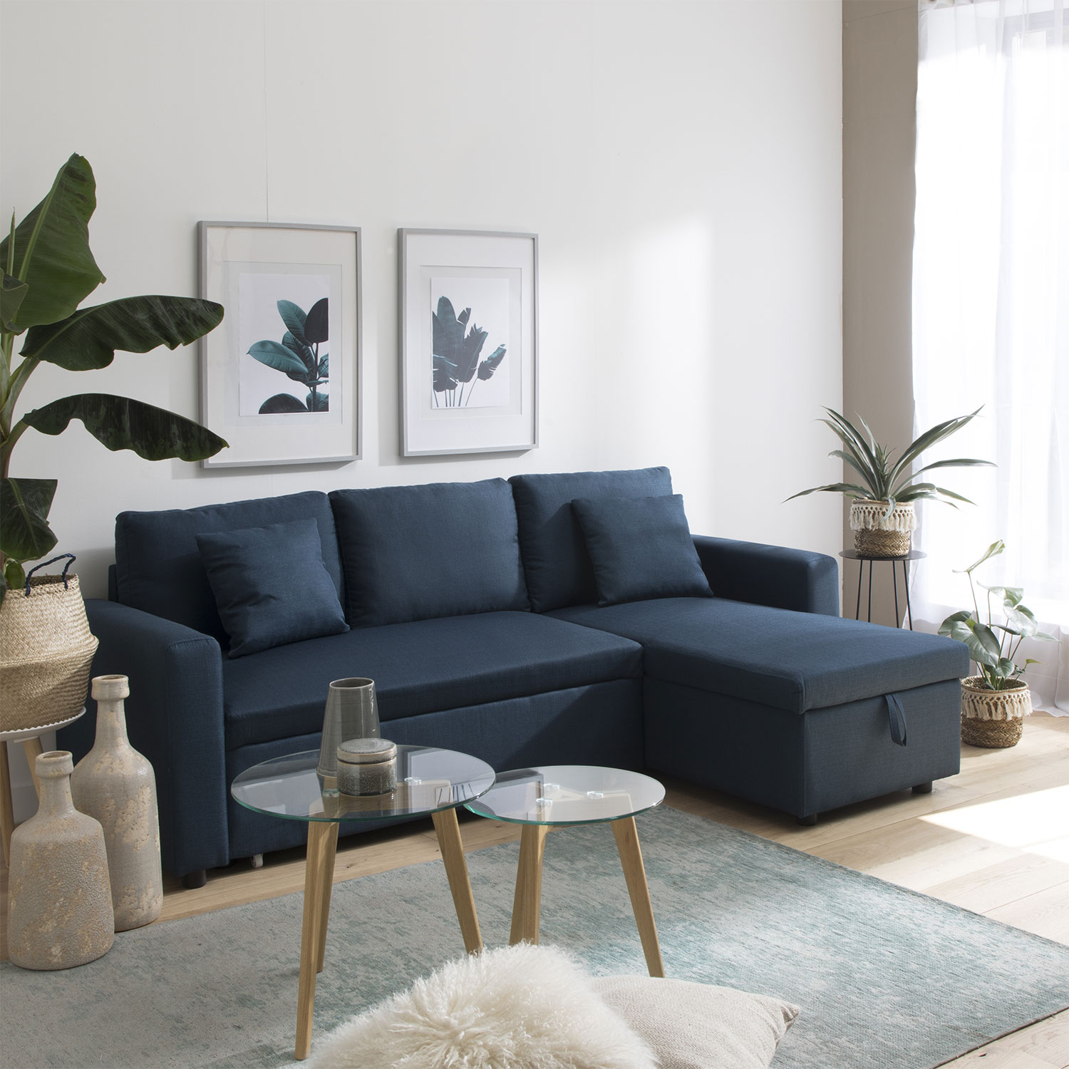 Ecksofa, umwandelbar, CLARK, 3-Sitzer, blau