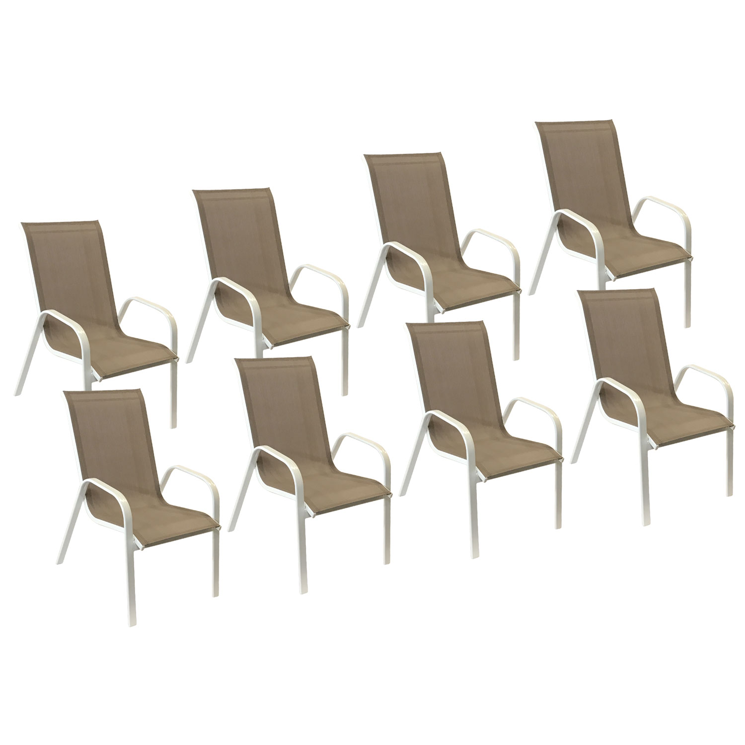 Lot de 8 chaises MARBELLA en textilène taupe - aluminium blanc