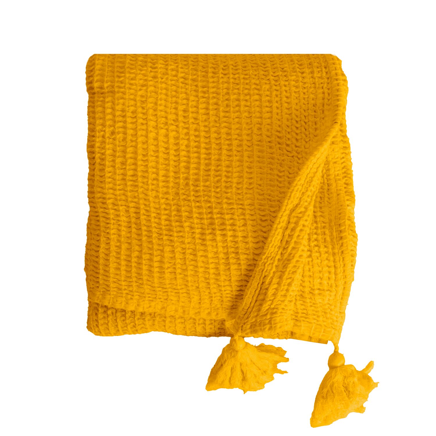 Plaid-Decke aus 100% Baumwolle, limonengrün mit Pompons 130x170cm ARNISKA