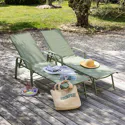 Lot de 2 bains de soleil en textilène vert sauge - structure vert sauge