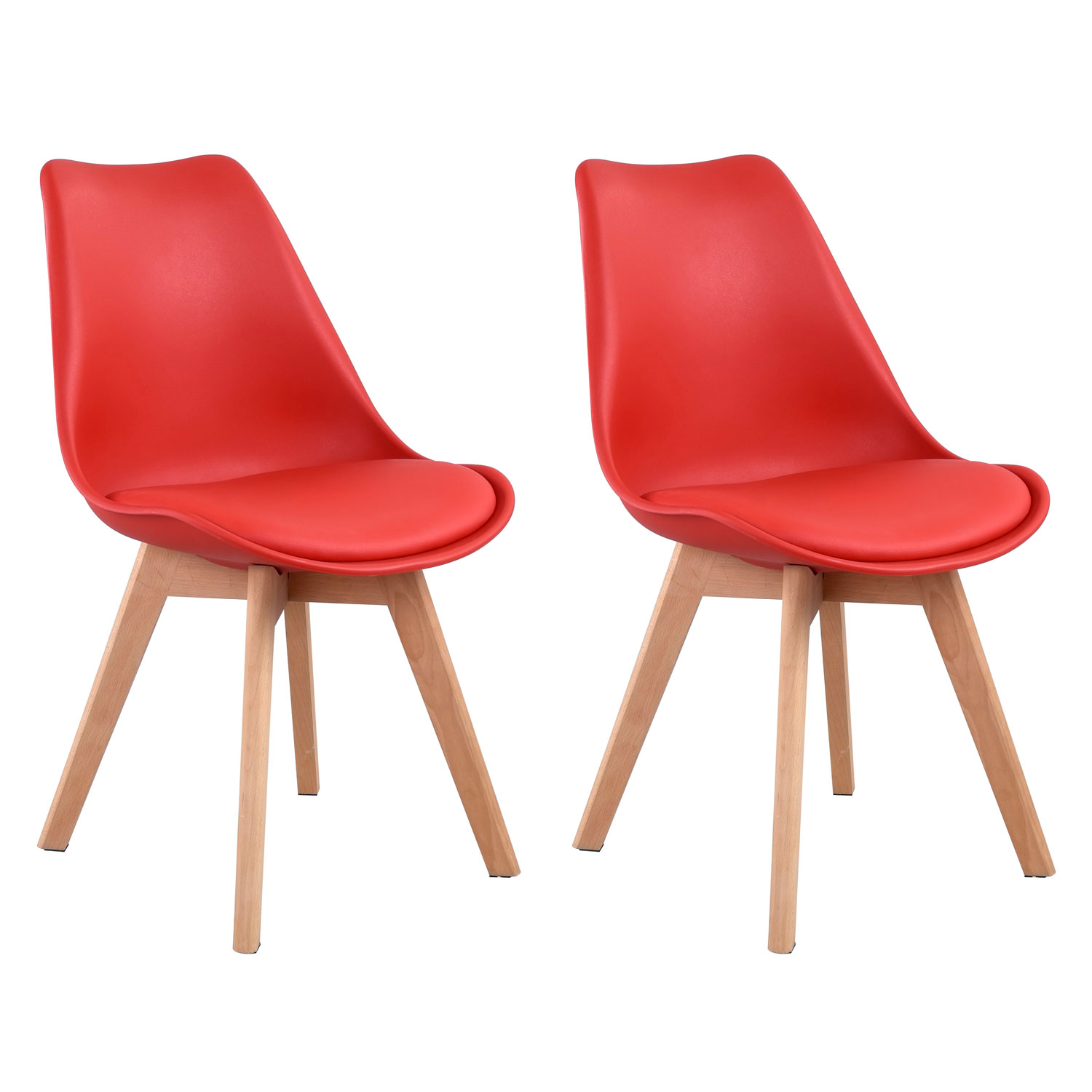 Set di 2 sedie scandinave NORA rosse con cuscino
