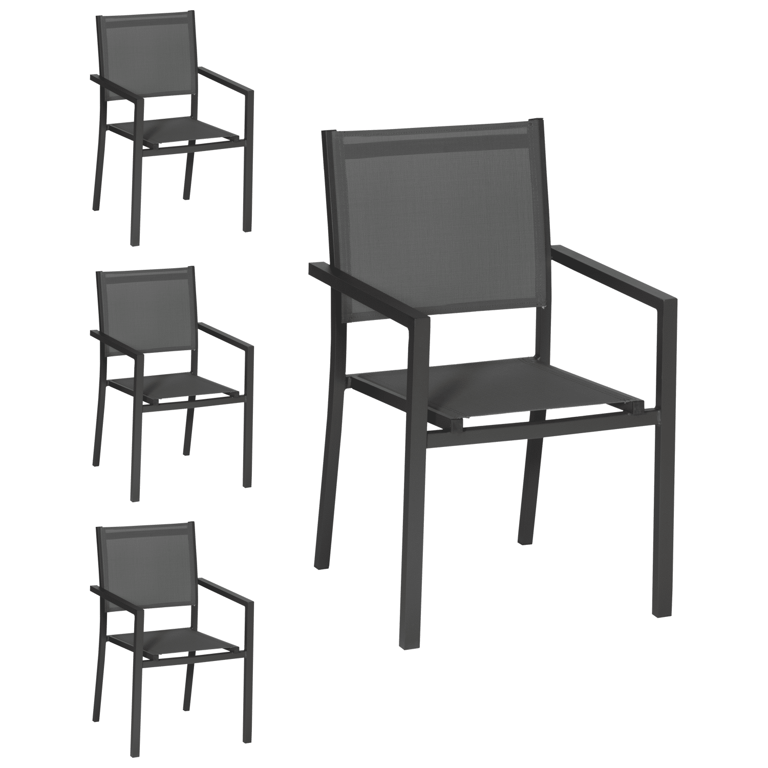 Set van 4 aluminium stoelen antraciet - grijs textilene