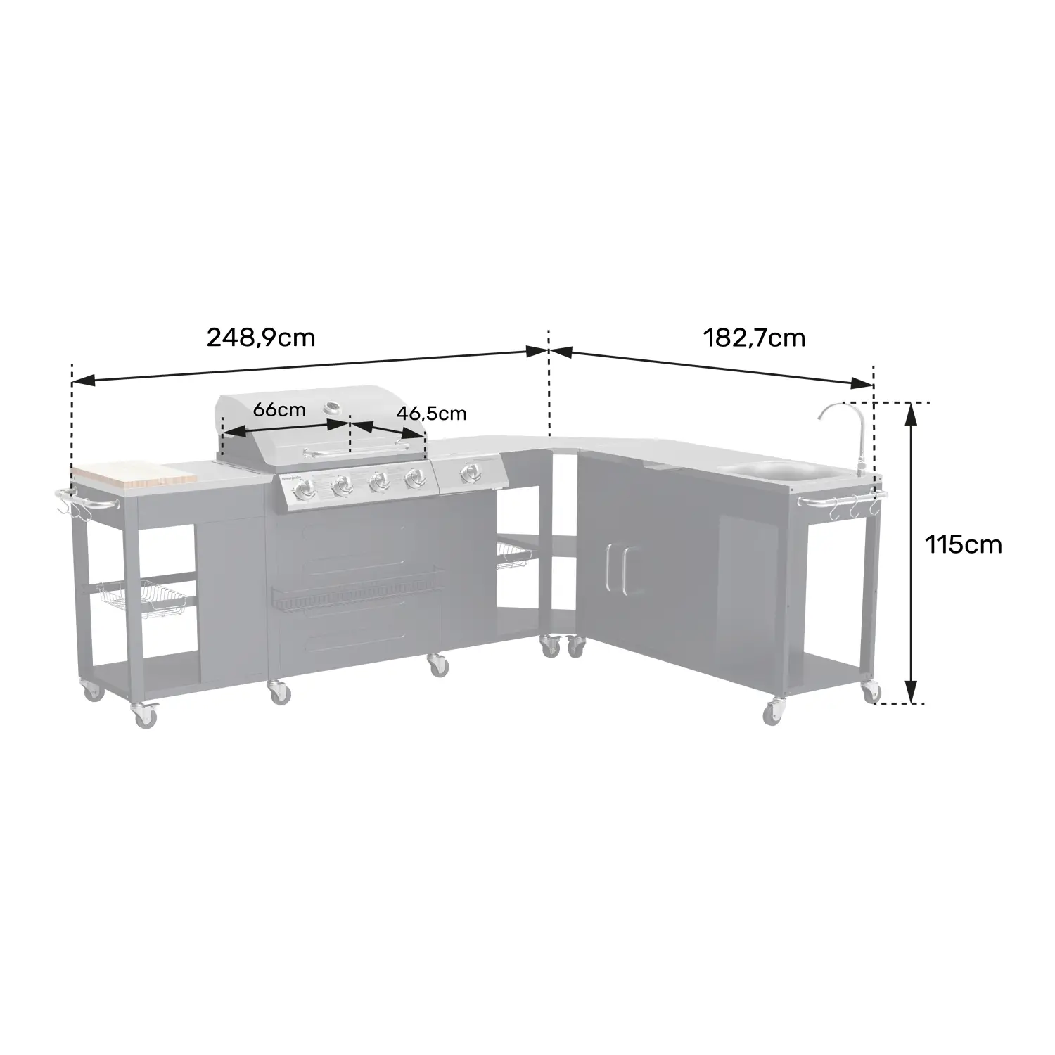 Cuisine d'angle d’extérieur - 4+1 brûleurs