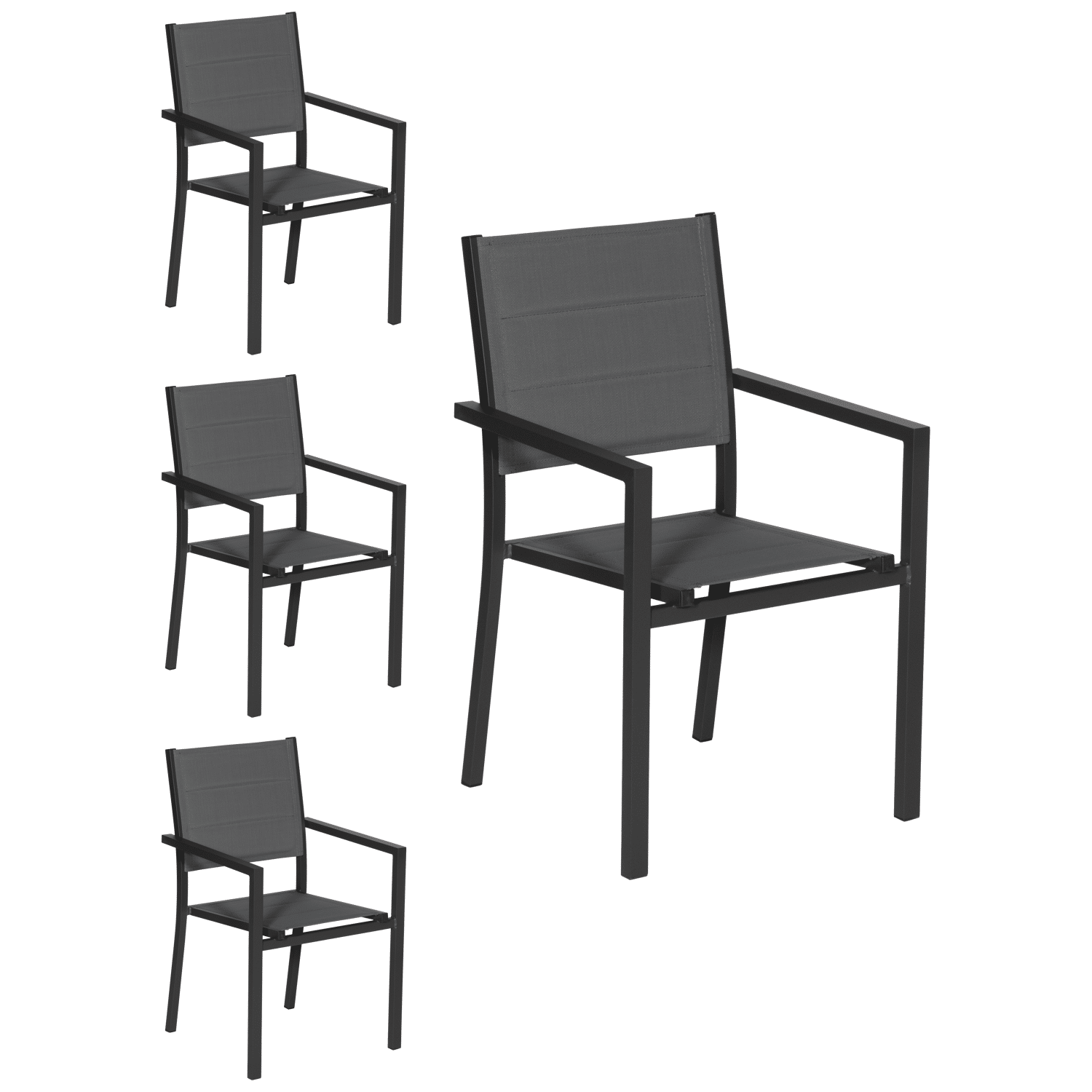 Lot de 4 chaises rembourrées en aluminium anthracite - textilène gris