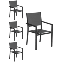 Lot de 4 chaises rembourrées en aluminium anthracite - textilène gris