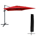 Parasol déporté MOLOKAI carré 3x3m rouge + housse