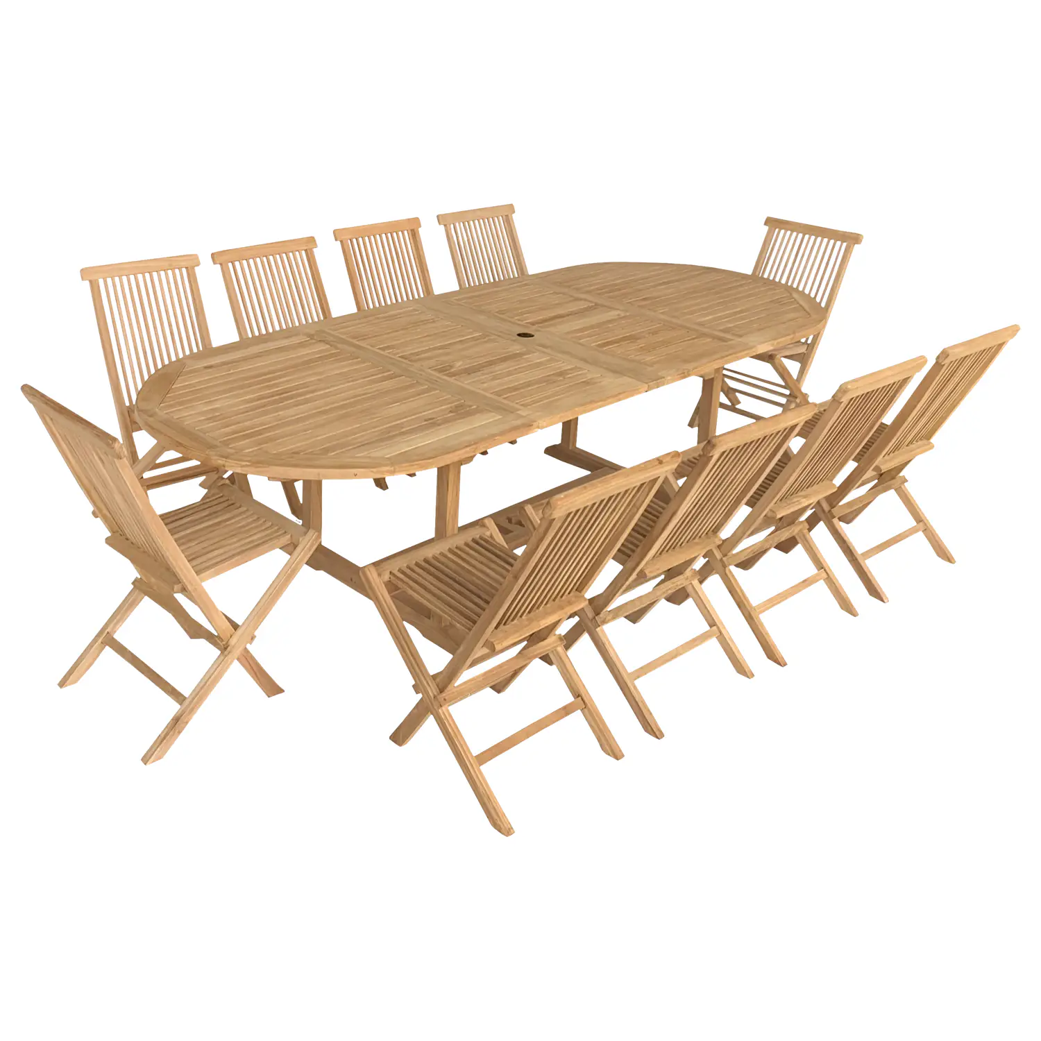 Salon de jardin en teck - table ovale extensible - 10 places