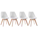 Lot de 4 chaises scandinaves NORA blanches avec coussin