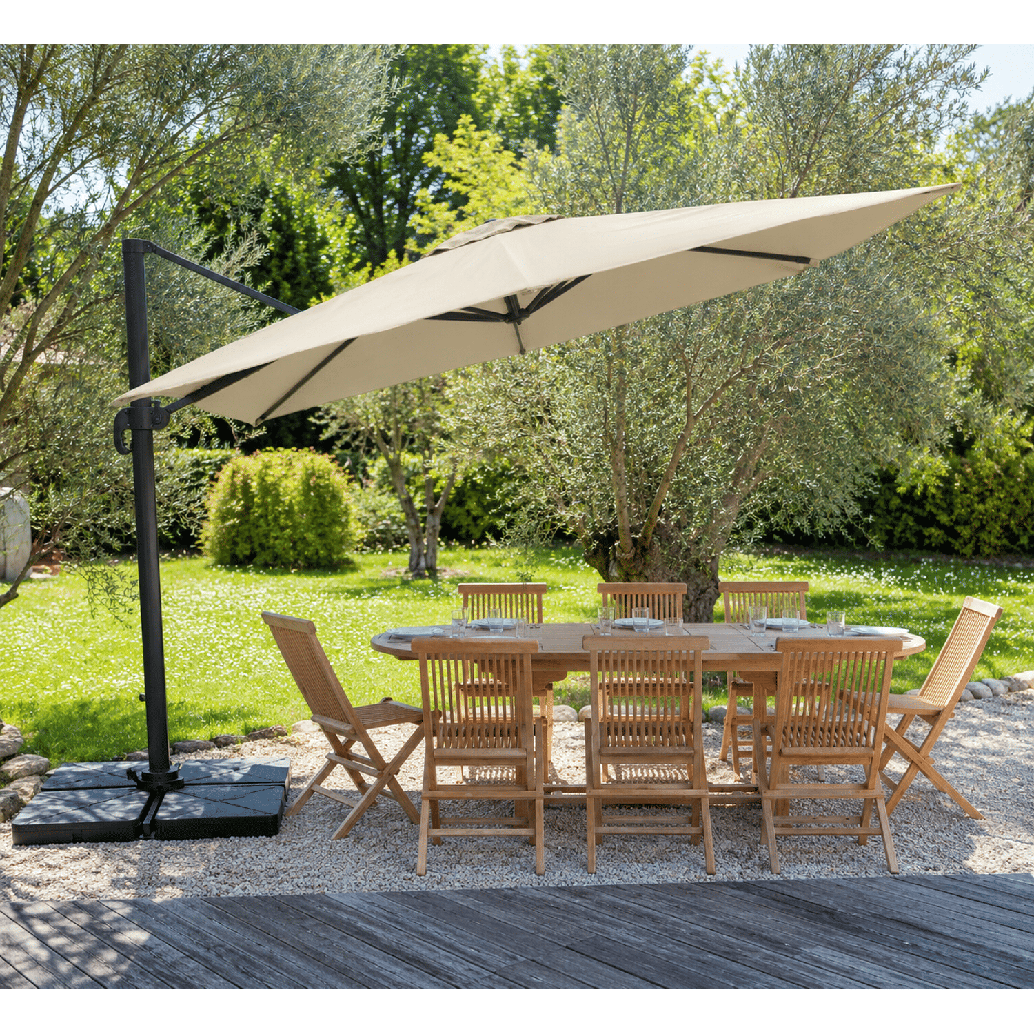Ombrellone offset quadrato 3x3m beige + copertura